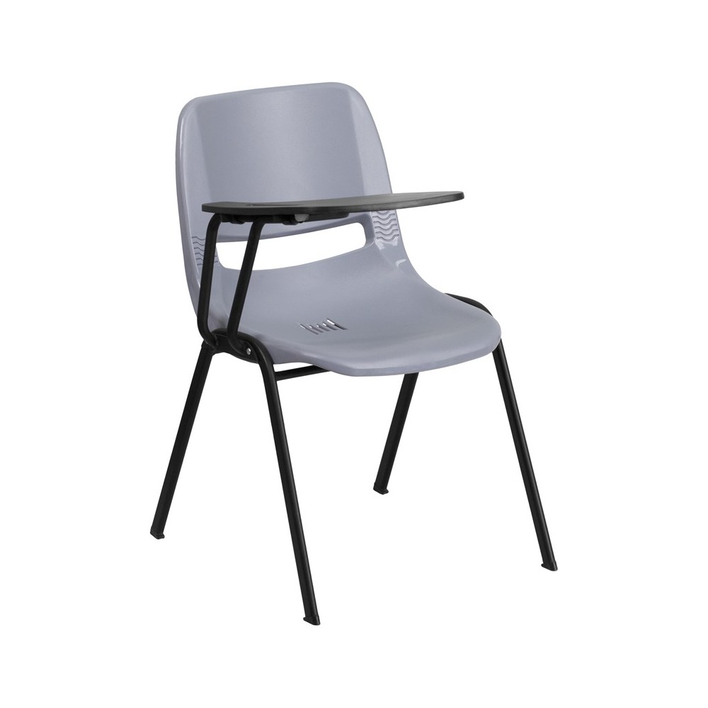 Gray Ergonomic Shell Chair with Right Handed Flip-Up Tablet Arm