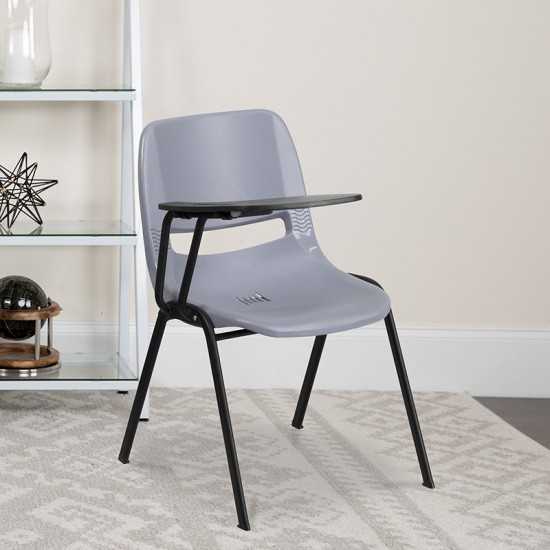 Gray Ergonomic Shell Chair with Right Handed Flip-Up Tablet Arm