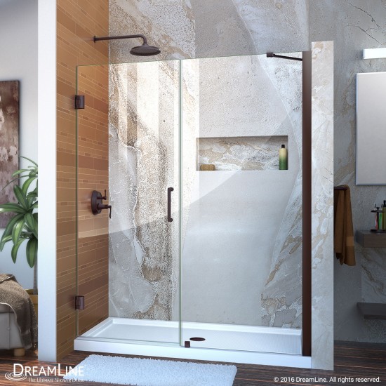 Unidoor 54-55 in. W x 72 in. H Frameless Hinged Shower Door with Support Arm in Oil Rubbed Bronze