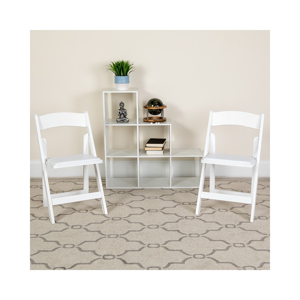 HERCULES Series White Wood Folding Chair with Vinyl Padded Seat