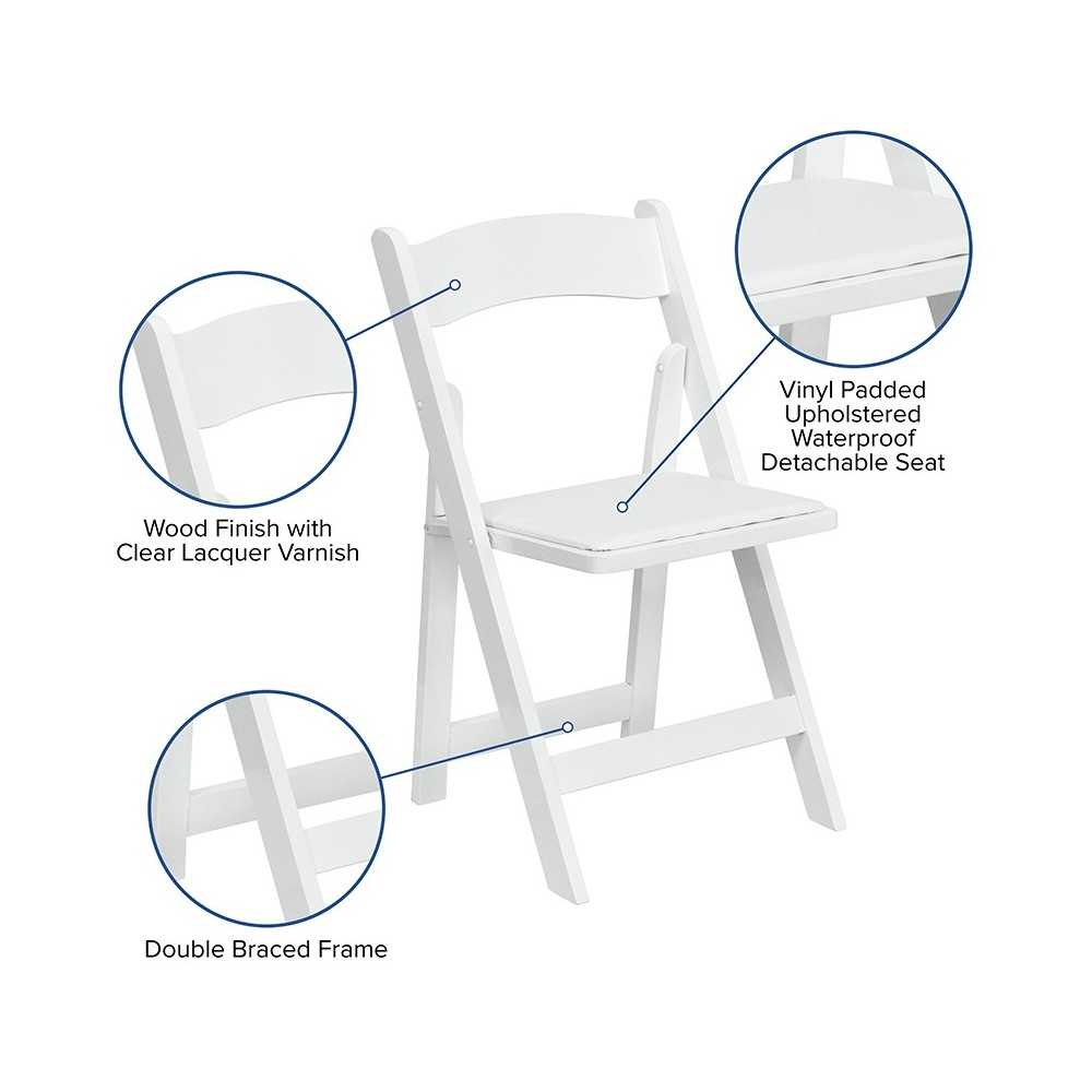HERCULES Series White Wood Folding Chair with Vinyl Padded Seat