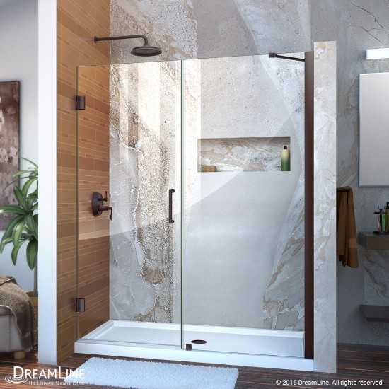 Unidoor 56-57 in. W x 72 in. H Frameless Hinged Shower Door with Support Arm in Oil Rubbed Bronze