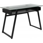 Huntley Glass Computer Desk with Shelf and Black Metal Legs