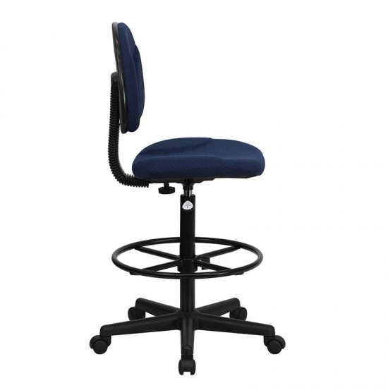 Navy Blue Patterned Fabric Drafting Chair (Cylinders: 22.5''-27''H or 26''-30.5''H)