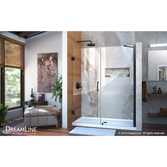 Unidoor 53-54 in. W x 72 in. H Frameless Hinged Shower Door with Support Arm in Satin Black