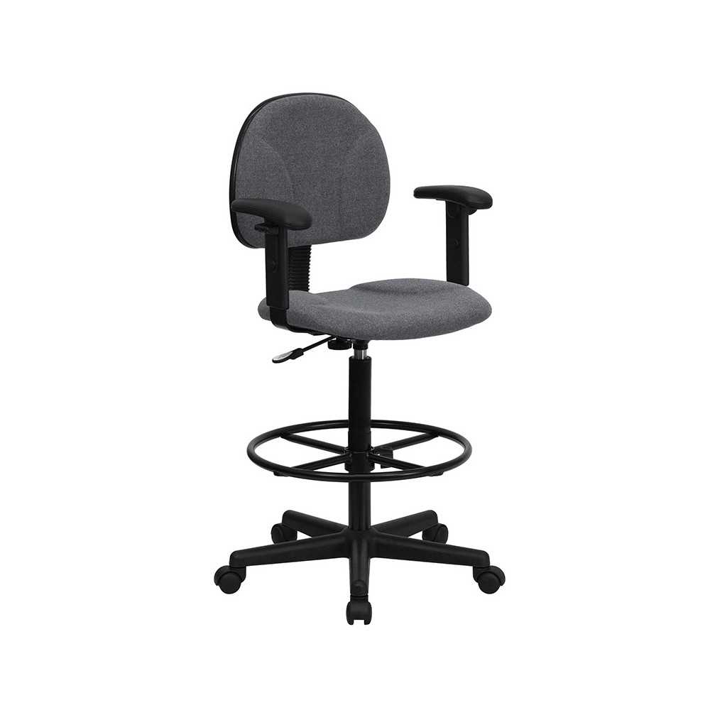 Gray Fabric Drafting Chair with Adjustable Arms (Cylinders: 22.5''-27''H or 26''-30.5''H)