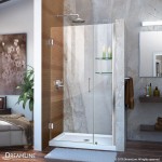 Unidoor 35-36 in. W x 72 in. H Frameless Hinged Shower Door with Shelves in Chrome