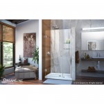 Unidoor 35-36 in. W x 72 in. H Frameless Hinged Shower Door with Shelves in Chrome