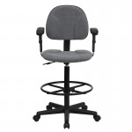 Gray Fabric Drafting Chair with Adjustable Arms (Cylinders: 22.5''-27''H or 26''-30.5''H)