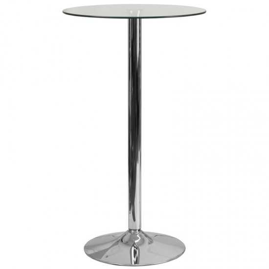 23.75'' Round Glass Table with 41.75''H Chrome Base