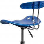 Vibrant Bright Blue and Chrome Drafting Stool with Tractor Seat