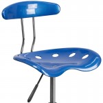 Vibrant Bright Blue and Chrome Drafting Stool with Tractor Seat