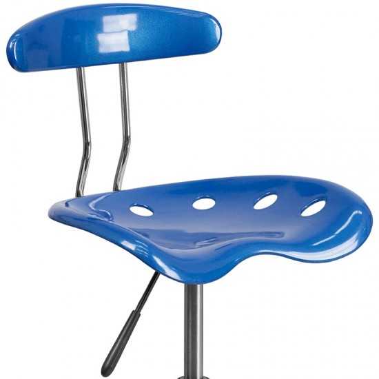 Vibrant Bright Blue and Chrome Drafting Stool with Tractor Seat