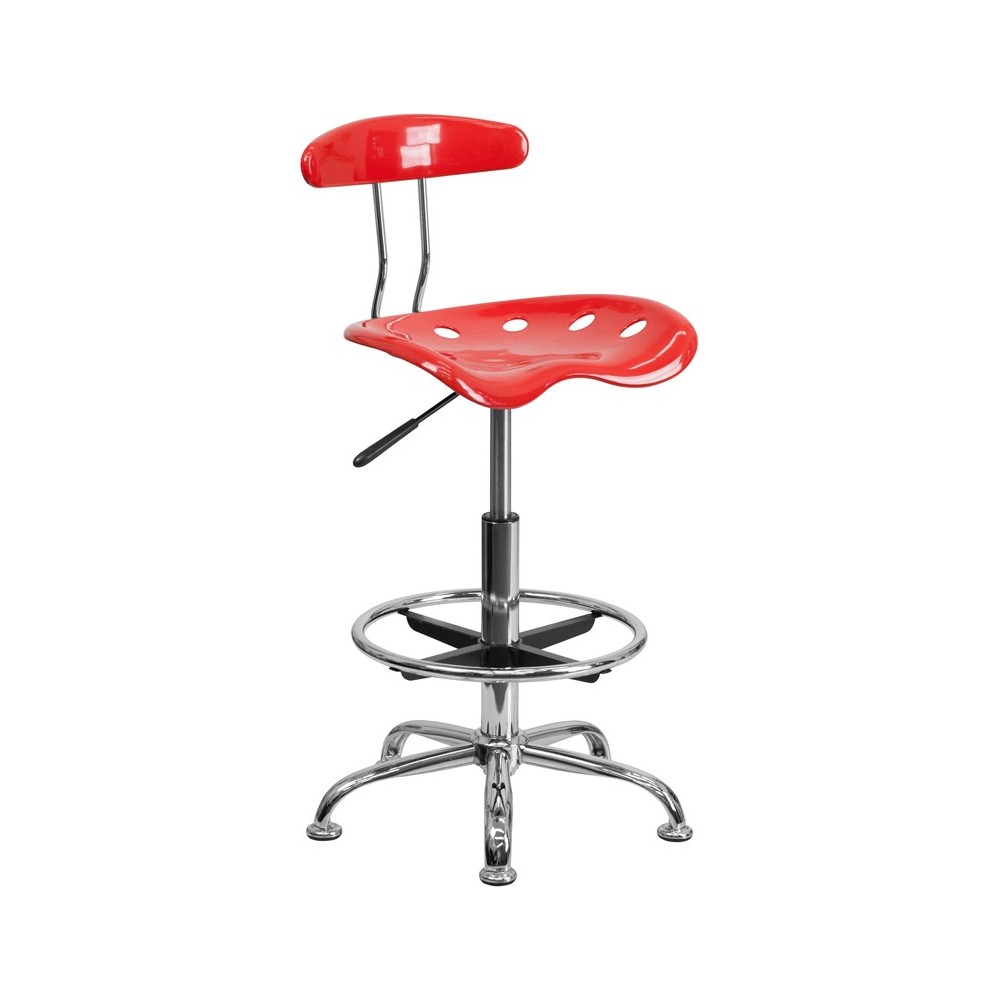 Vibrant Cherry Tomato and Chrome Drafting Stool with Tractor Seat