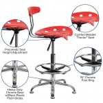 Vibrant Cherry Tomato and Chrome Drafting Stool with Tractor Seat