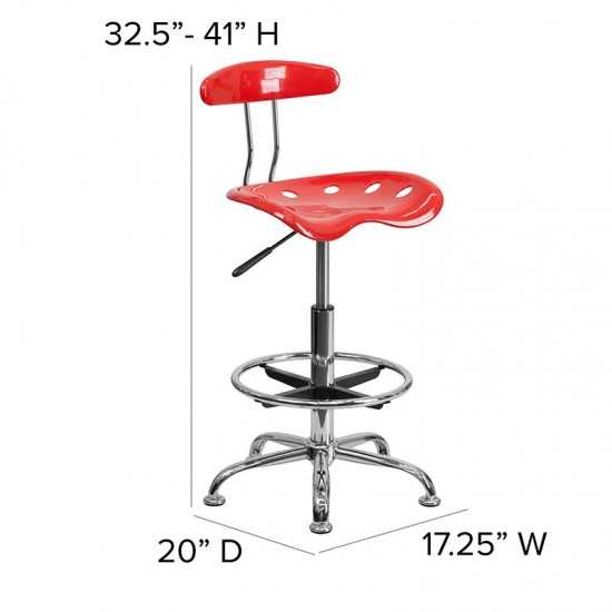 Vibrant Cherry Tomato and Chrome Drafting Stool with Tractor Seat