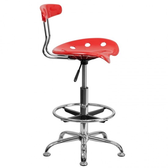 Vibrant Cherry Tomato and Chrome Drafting Stool with Tractor Seat