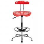 Vibrant Cherry Tomato and Chrome Drafting Stool with Tractor Seat