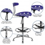 Vibrant Deep Blue and Chrome Drafting Stool with Tractor Seat