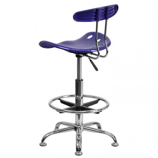 Vibrant Deep Blue and Chrome Drafting Stool with Tractor Seat