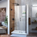 Unidoor 36-37 in. W x 72 in. H Frameless Hinged Shower Door with Shelves in Satin Black