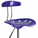 Vibrant Deep Blue and Chrome Drafting Stool with Tractor Seat