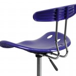 Vibrant Deep Blue and Chrome Drafting Stool with Tractor Seat