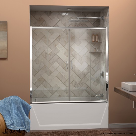 Visions 56-60 in. W x 58 in. H Semi-Frameless Sliding Tub Door in Chrome