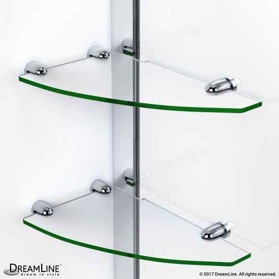 Unidoor 42-43 in. W x 72 in. H Frameless Hinged Shower Door with Shelves in Chrome