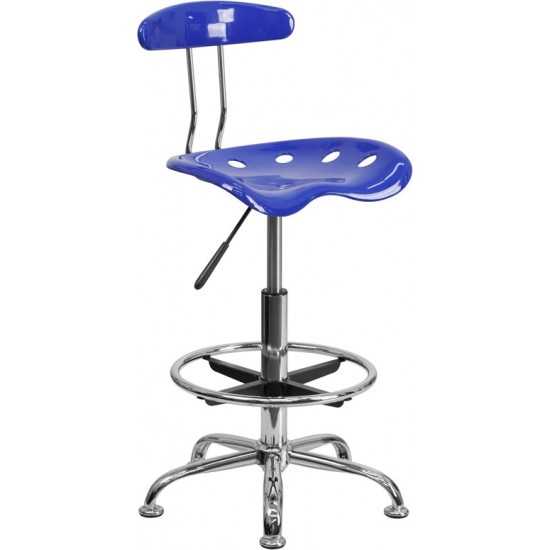 Vibrant Nautical Blue and Chrome Drafting Stool with Tractor Seat