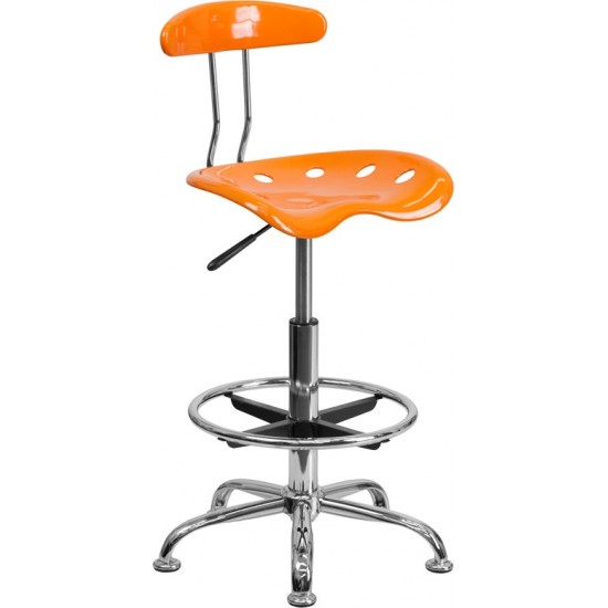 Vibrant Orange and Chrome Drafting Stool with Tractor Seat