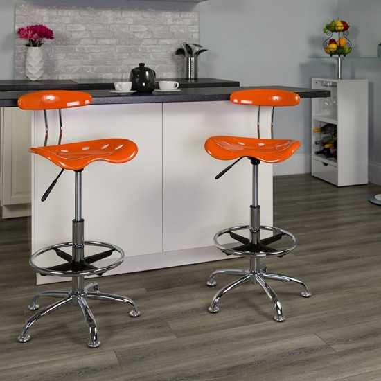 Vibrant Orange and Chrome Drafting Stool with Tractor Seat