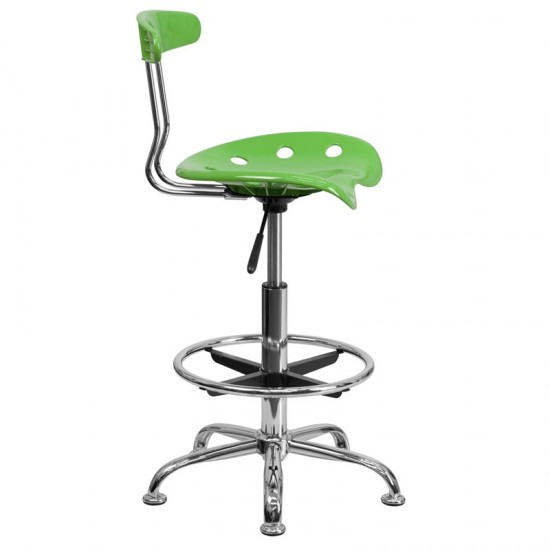 Vibrant Spicy Lime and Chrome Drafting Stool with Tractor Seat