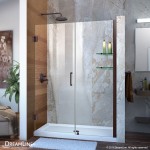 Unidoor 47-48 in. W x 72 in. H Frameless Hinged Shower Door with Shelves in Oil Rubbed Bronze