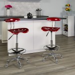 Vibrant Wine Red and Chrome Drafting Stool with Tractor Seat