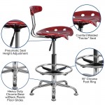 Vibrant Wine Red and Chrome Drafting Stool with Tractor Seat