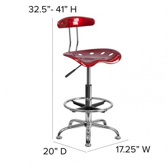 Vibrant Wine Red and Chrome Drafting Stool with Tractor Seat