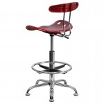 Vibrant Wine Red and Chrome Drafting Stool with Tractor Seat