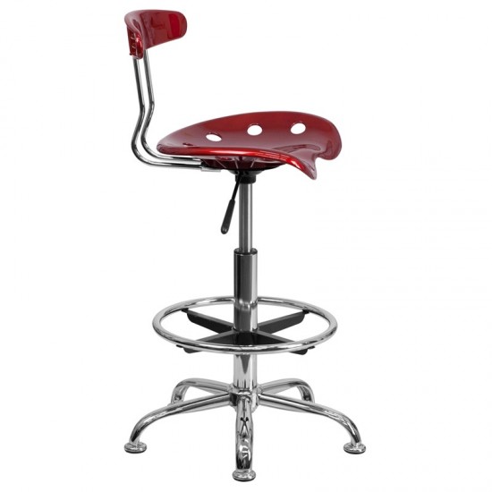 Vibrant Wine Red and Chrome Drafting Stool with Tractor Seat