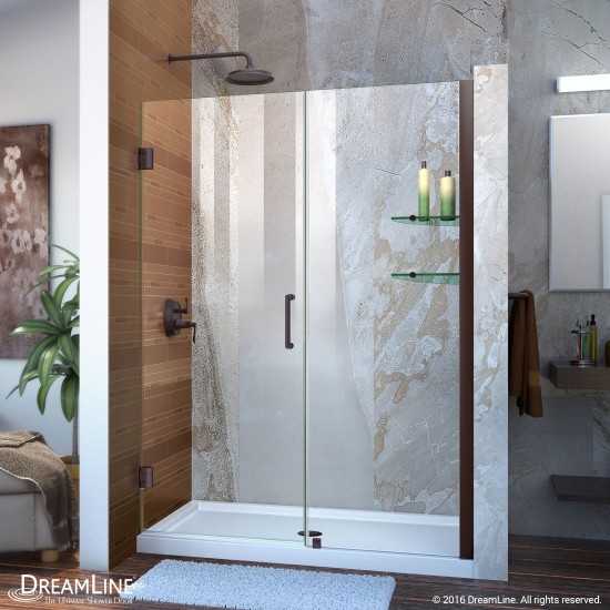 Unidoor 48-49 in. W x 72 in. H Frameless Hinged Shower Door with Shelves in Oil Rubbed Bronze