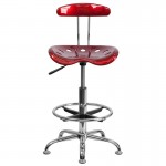Vibrant Wine Red and Chrome Drafting Stool with Tractor Seat