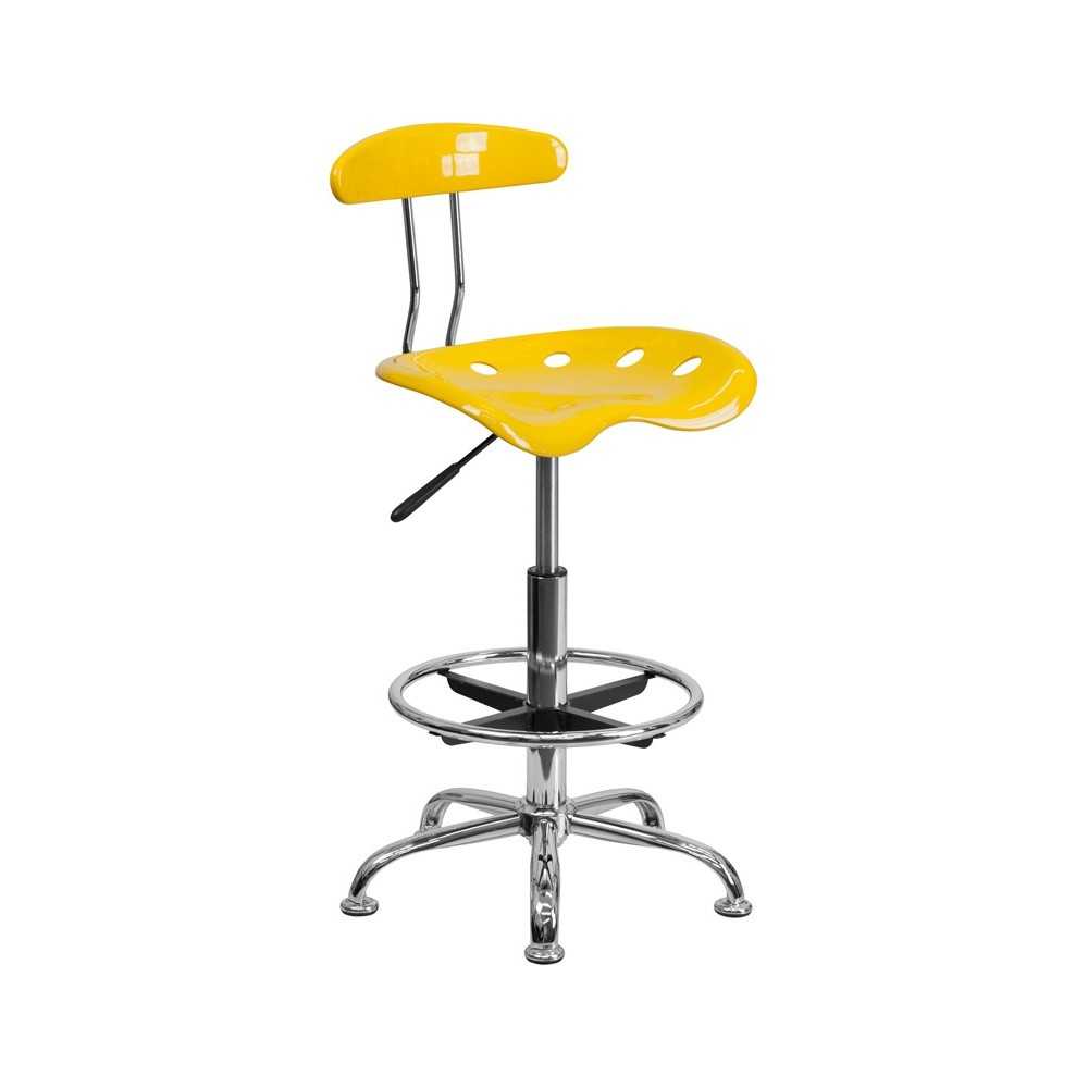 Vibrant Yellow and Chrome Drafting Stool with Tractor Seat