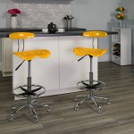 Vibrant Yellow and Chrome Drafting Stool with Tractor Seat