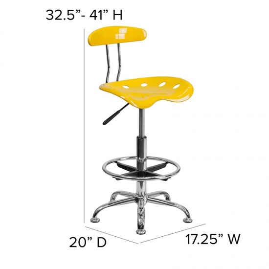 Vibrant Yellow and Chrome Drafting Stool with Tractor Seat