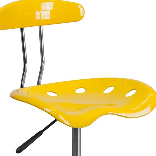 Vibrant Yellow and Chrome Drafting Stool with Tractor Seat