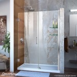 Unidoor 50-51 in. W x 72 in. H Frameless Hinged Shower Door with Shelves in Chrome