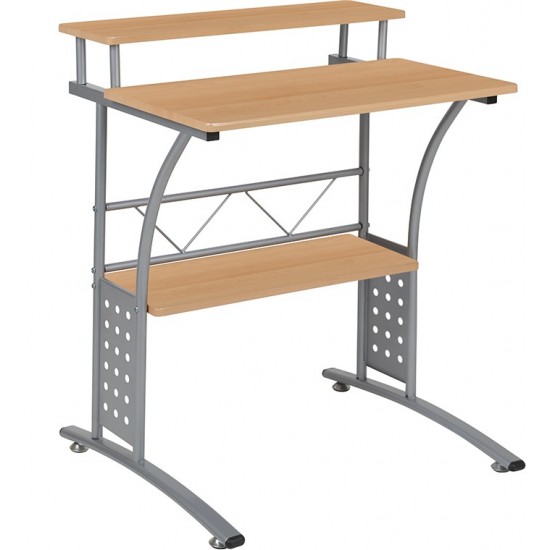 Clifton Maple Computer Desk with Top and Lower Storage Shelves