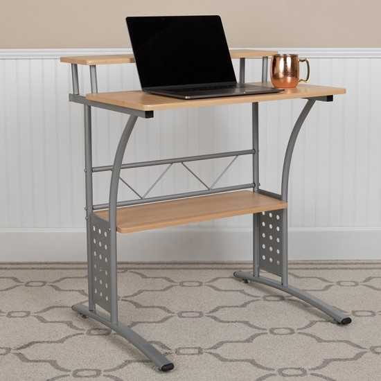 Clifton Maple Computer Desk with Top and Lower Storage Shelves