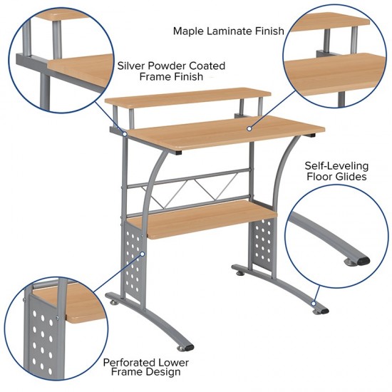 Clifton Maple Computer Desk with Top and Lower Storage Shelves