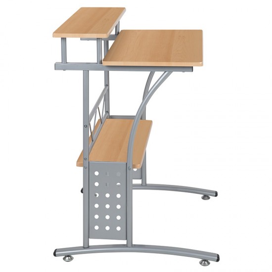 Clifton Maple Computer Desk with Top and Lower Storage Shelves